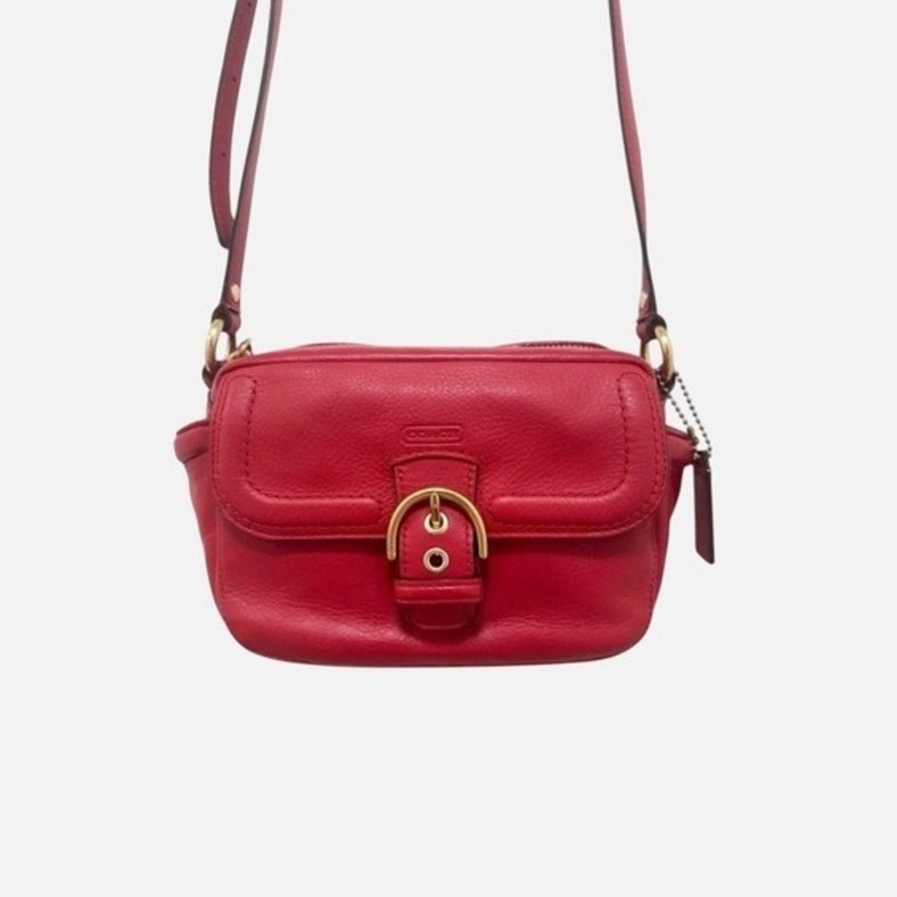 Coach Campbell Buckle Flap‎ Camera Crossbody Red Pebbled Leather F25150